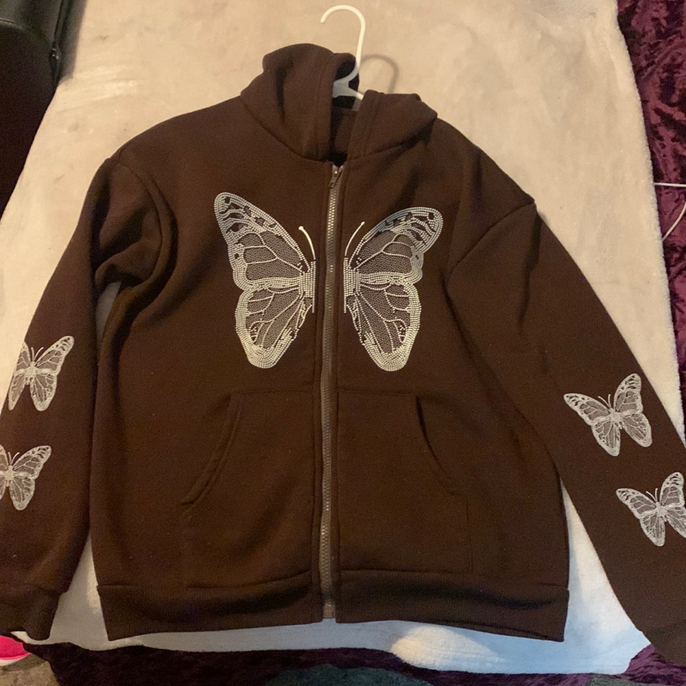 Brown butterfly zip up